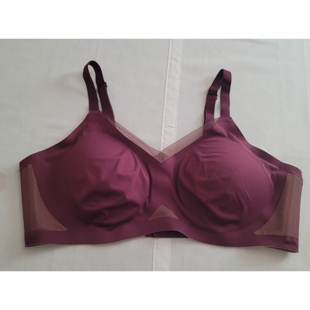 Honeylove V-Neck Bra 2X Fig Burgundy Wireless Seamless Smoothing Plus Size